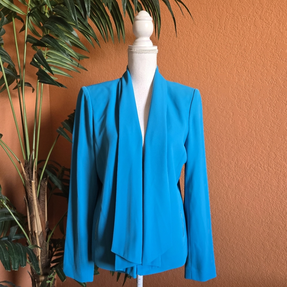 Calvin Klein CK Blazer Jacket Open Front Caribbean Blue 12 Spring